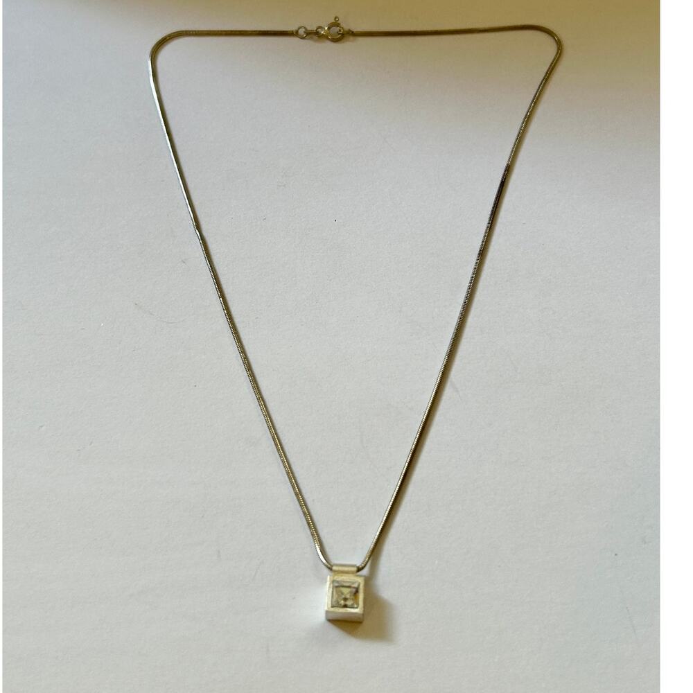Modern Sterling Silver and CZ Pendant Necklace